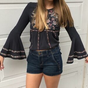 American Eagle Floral Embroidered Long Sleeve Blouse Size Small